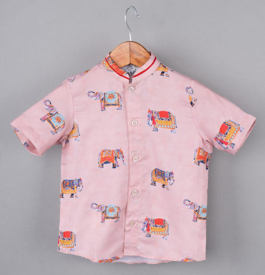 Powder Pink Elephant Printed Half Shirt
