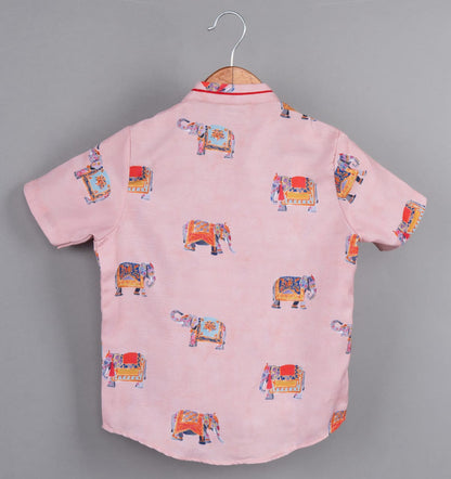 Powder Pink Elephant Printed Half Shirt