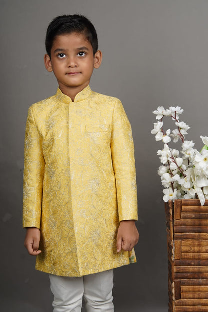 Yellow Heavy Full Embroidered Sherwani Set