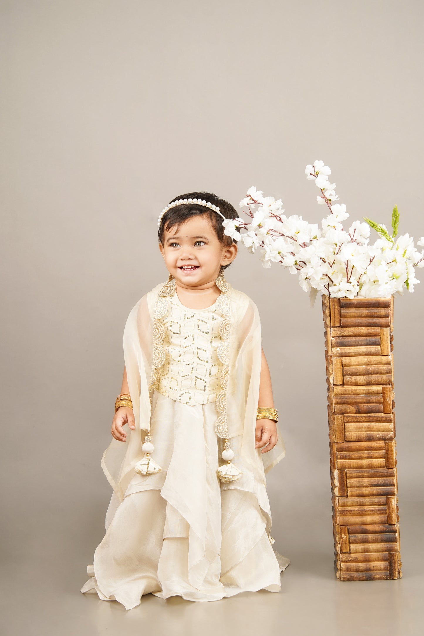 Fawn Embroidered Blouse With Cape With Ghagara Set