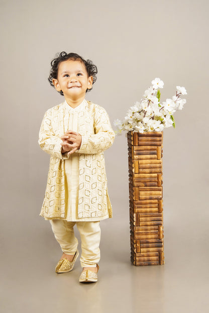 Fawn Embroidered Attached Jacket Kurta Set