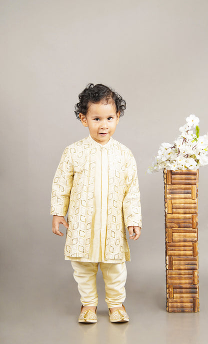 Fawn Embroidered Attached Jacket Kurta Set