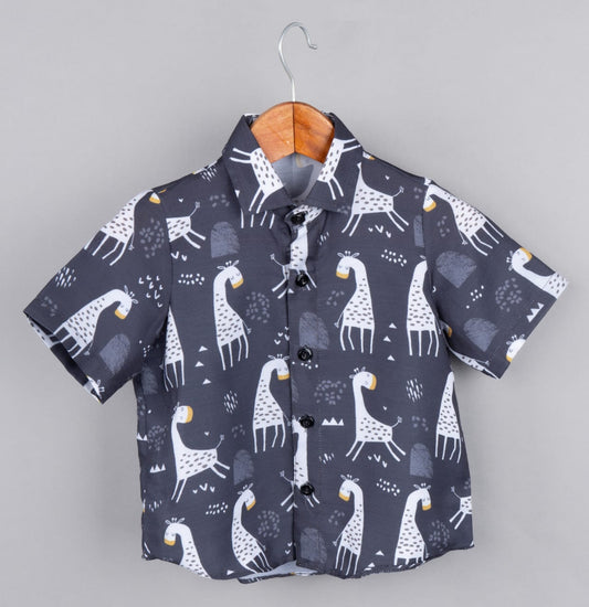 Black Girrafe Printed Half Shirt