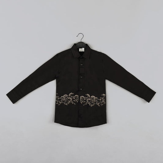 Black Horses Embroidered Full Shirt