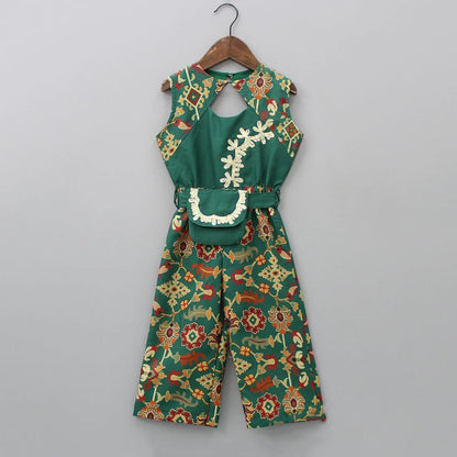 Bottle Green Ikkat Print Jump Suit