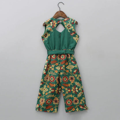 Bottle Green Ikkat Print Jump Suit