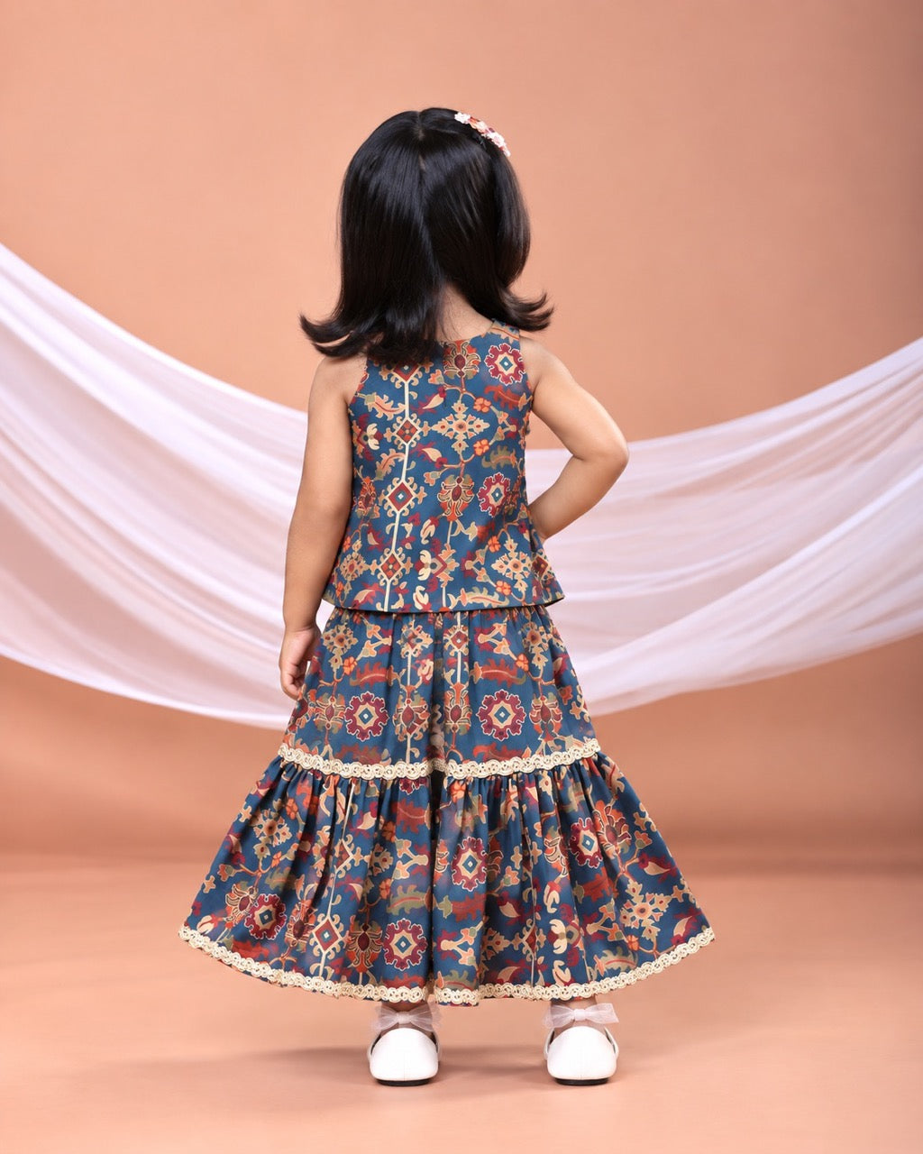 Sapphire Blue Ikkat Print Top With Sharara Set With Duppata