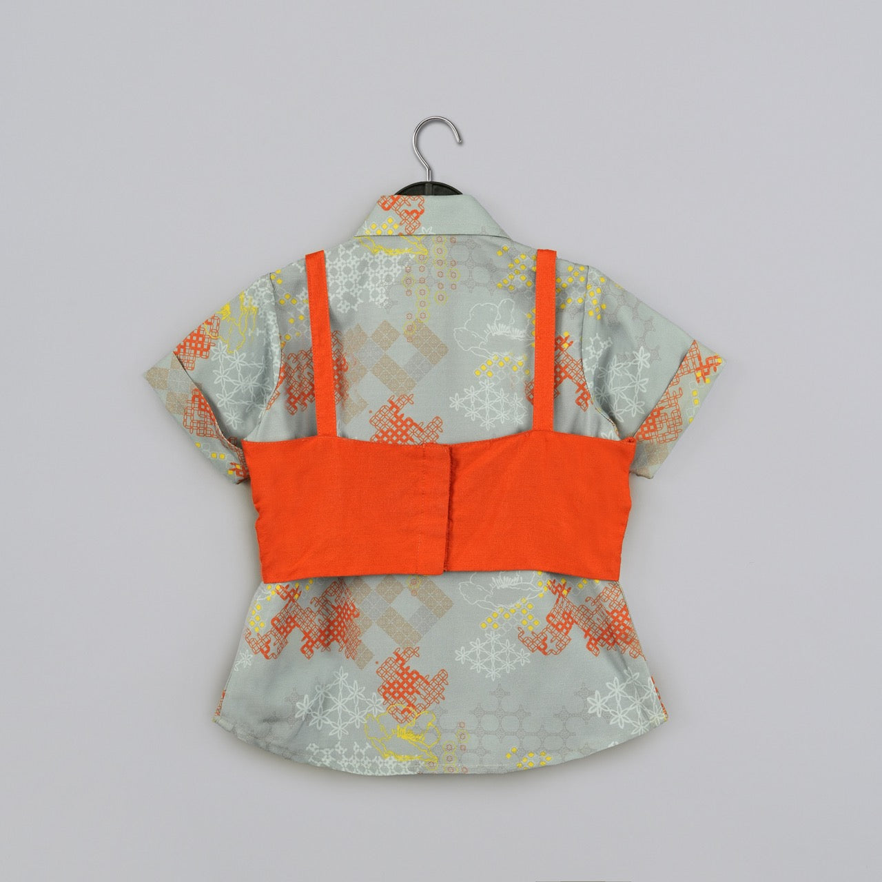 Grey Geometrical Printed Shirt With Embroidered Jacket With Printed Pant Set