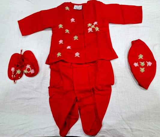 Jamana Boy Red With Zardosi Hand Embroidery With Dhoti Set