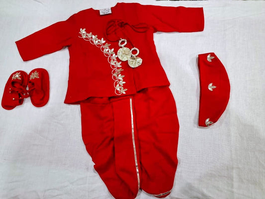 Jamana Boy Red With Gota Hand Embroidery With Dhoti Set