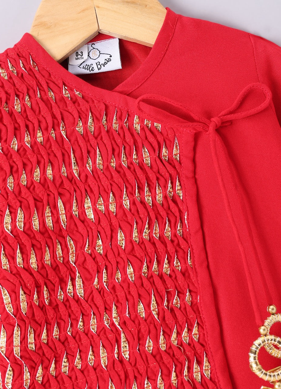 Jamana Boy Red Flocking With Gota With Dhoti Set