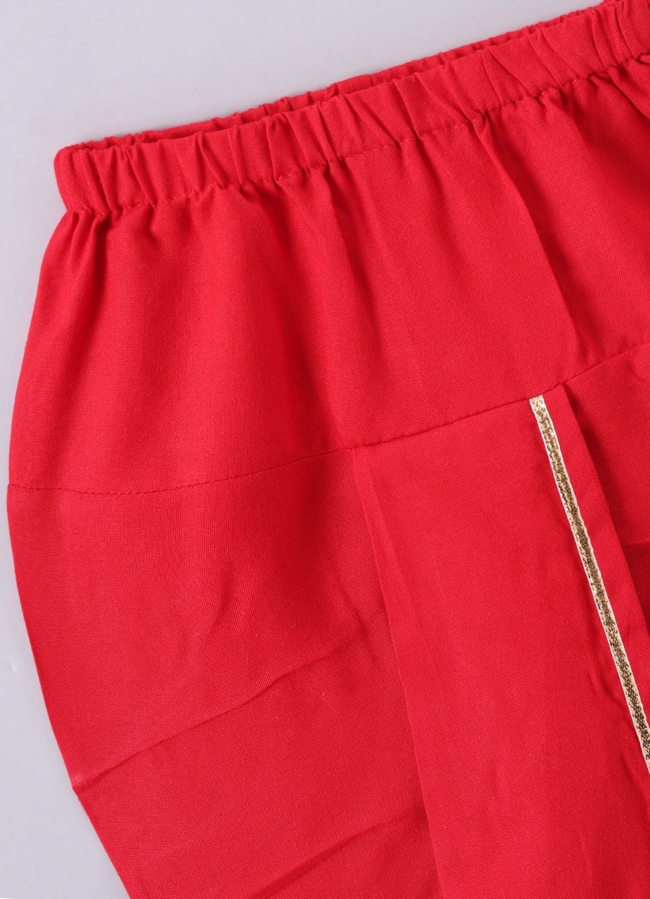 Jamana Boy Red Flocking With Gota With Dhoti Set