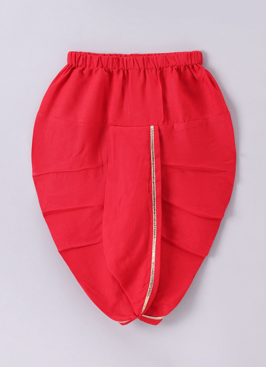 Jamana Boy Red Flocking With Gota With Dhoti Set