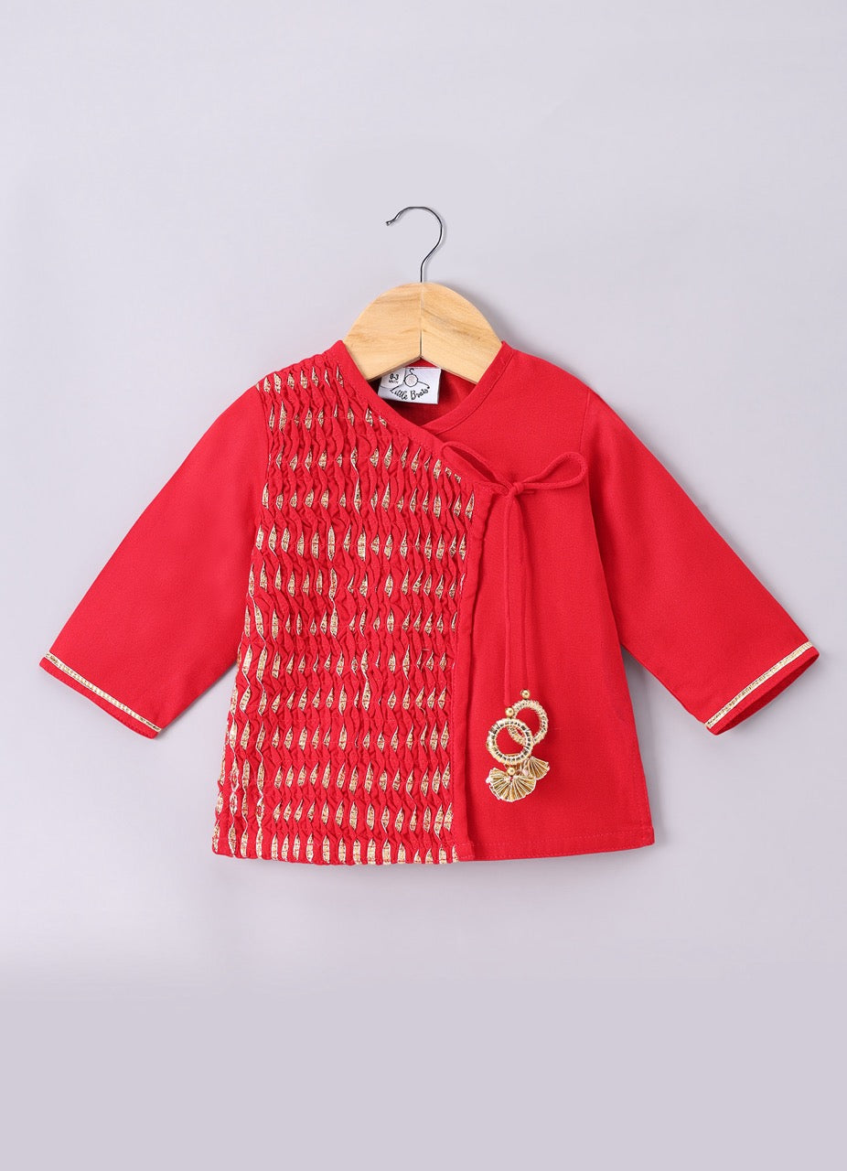 Jamana Boy Red Flocking With Gota With Dhoti Set