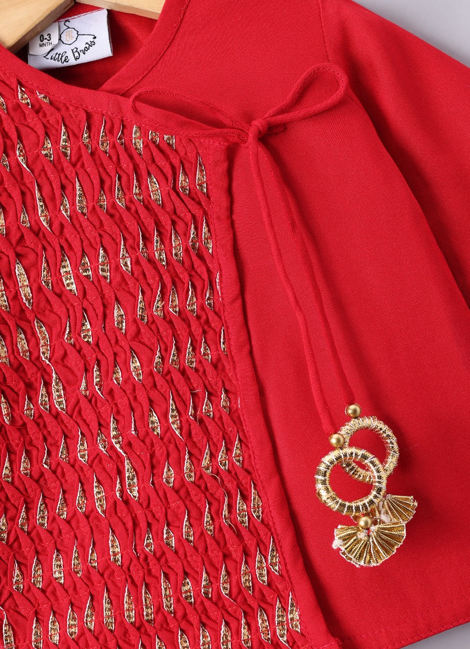 Jamana Boy Red Flocking With Gota With Dhoti Set