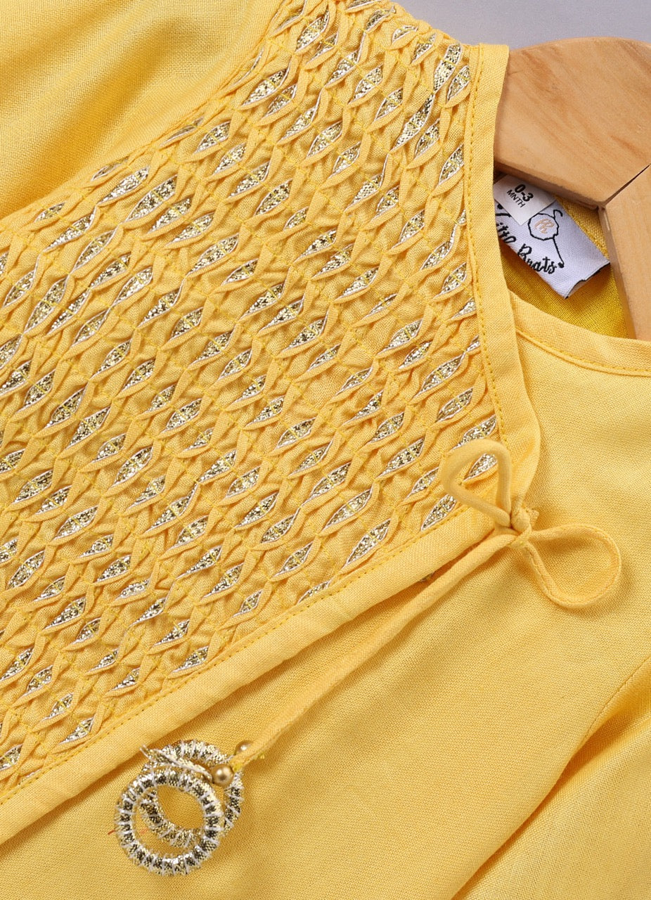 Jamana Boy Yellow Flocking With Gota With Dhoti Set