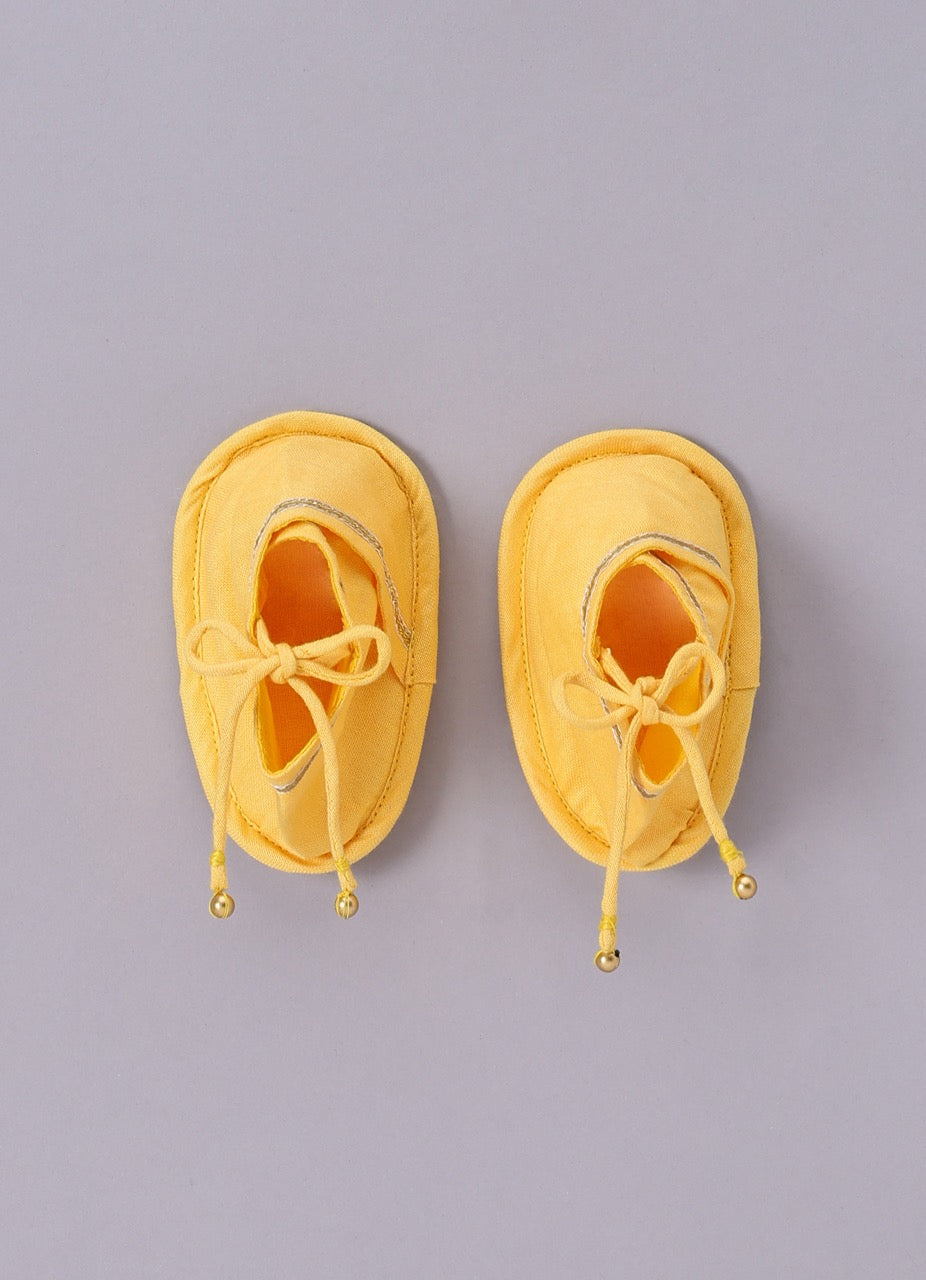 Jamana Boy Yellow Flocking With Gota With Dhoti Set