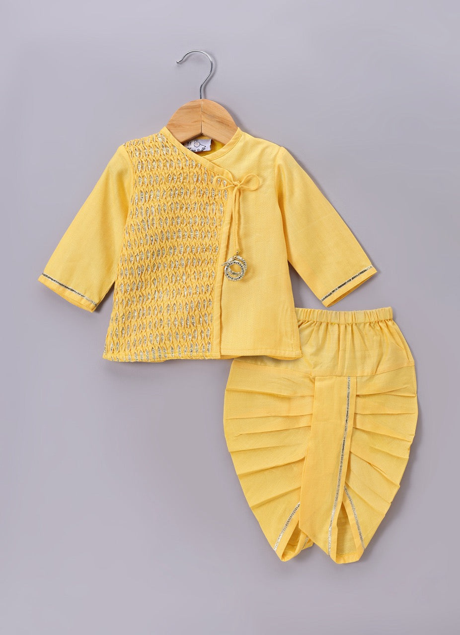 Jamana Boy Yellow Flocking With Gota With Dhoti Set