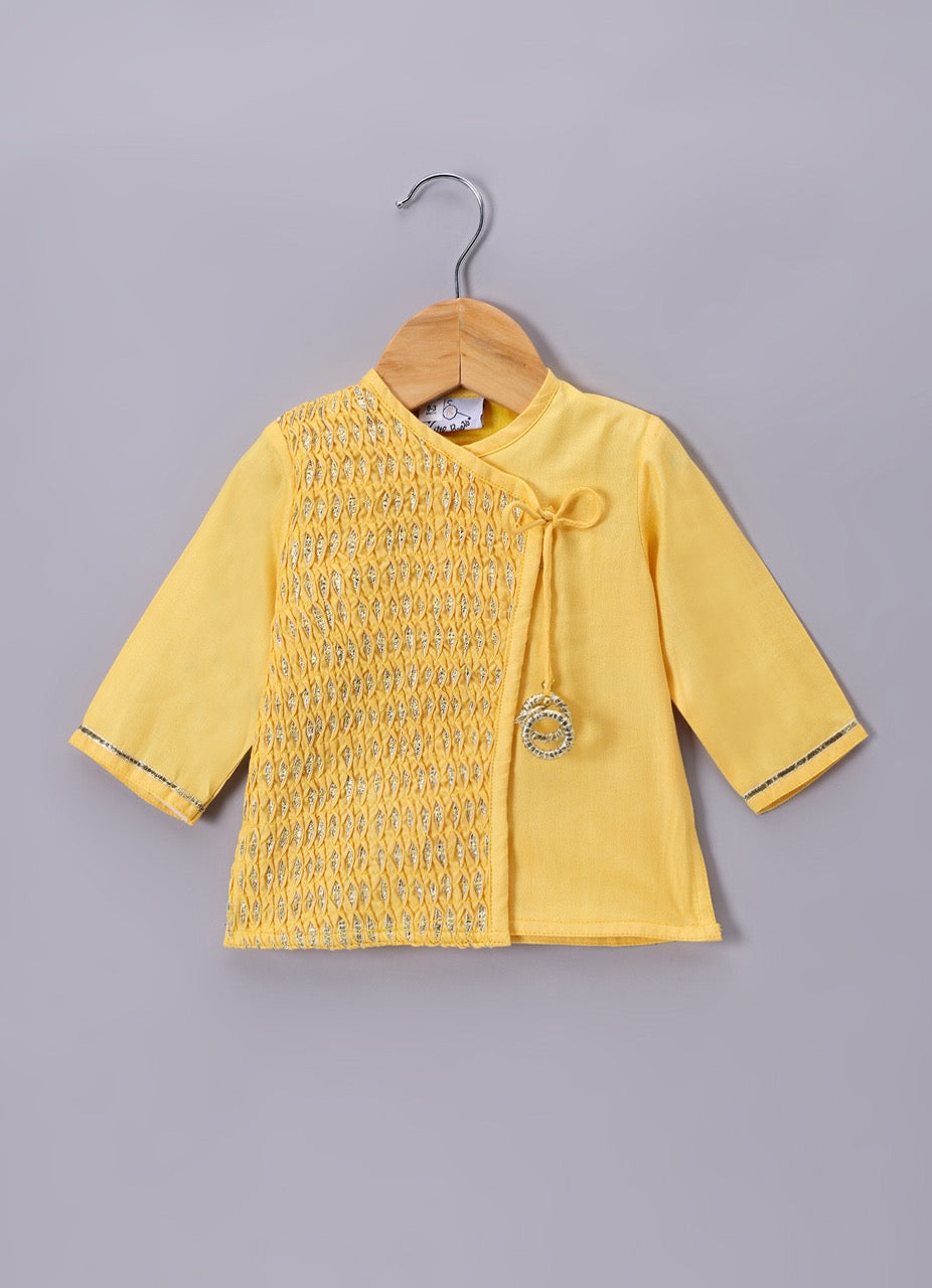 Jamana Boy Yellow Flocking With Gota With Dhoti Set