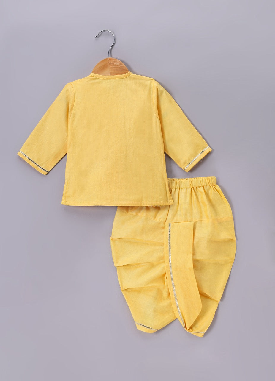 Jamana Boy Yellow Flocking With Gota With Dhoti Set