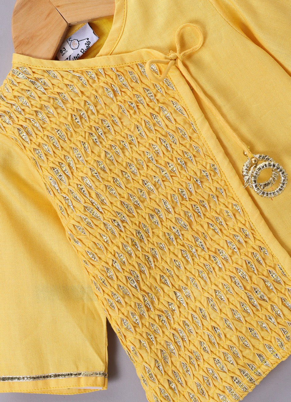 Jamana Boy Yellow Flocking With Gota With Dhoti Set