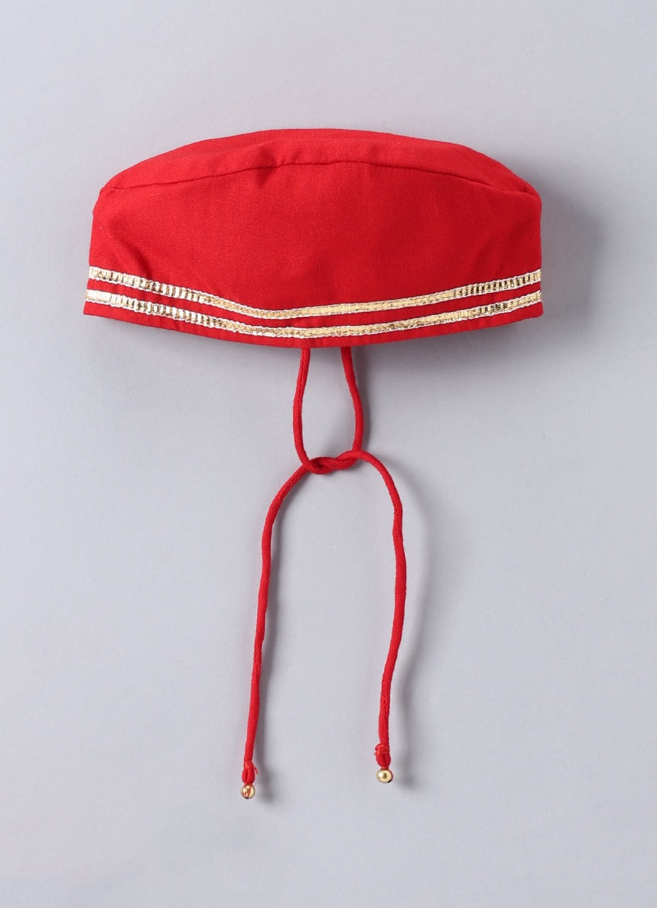 Jamana Boy Red With Parachute/Aeroplane Embroidery Front Open Top With Dhoti Set