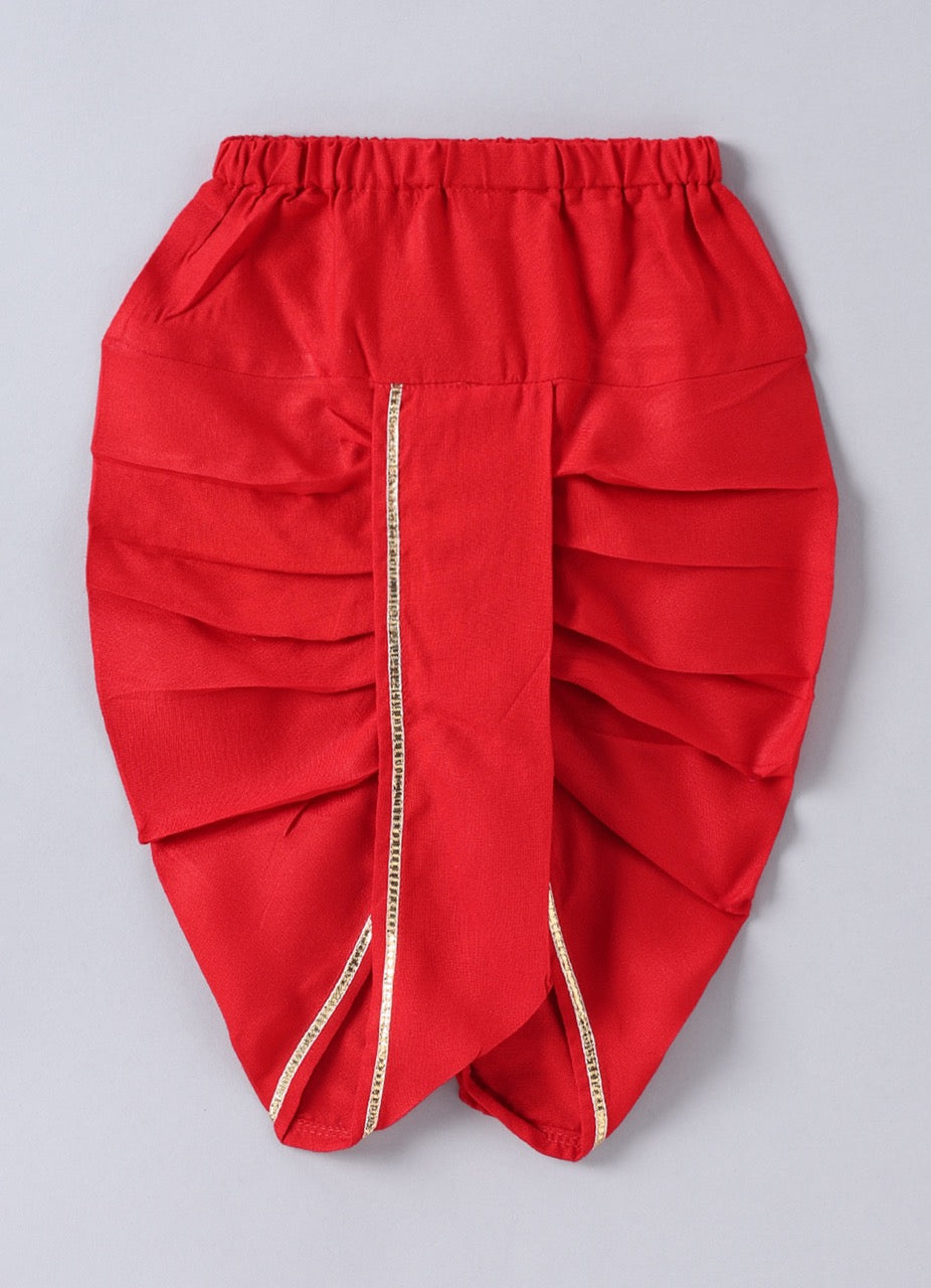 Jamana Boy Red With Parachute/Aeroplane Embroidery Front Open Top With Dhoti Set