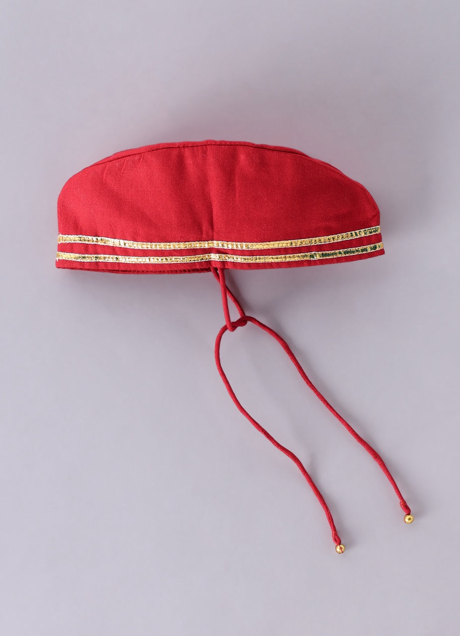 Jamana Boy Red With Crane And Flower Embroidery Front Side Open Kurta With Dhoti Pant Set