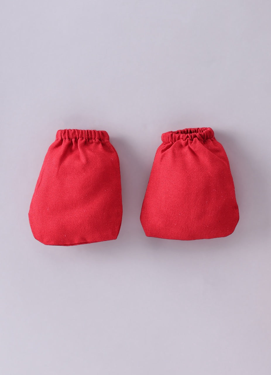 Jamana Boy Red With Crane And Flower Embroidery Front Side Open Kurta With Dhoti Pant Set
