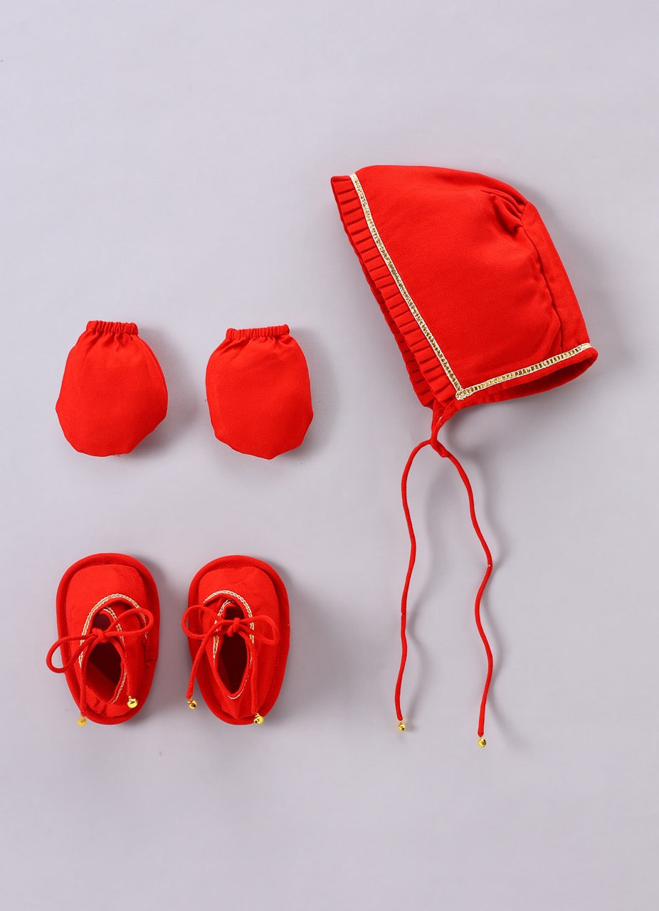 Jamana Girl Red Flocking With Gota With Pant Set
