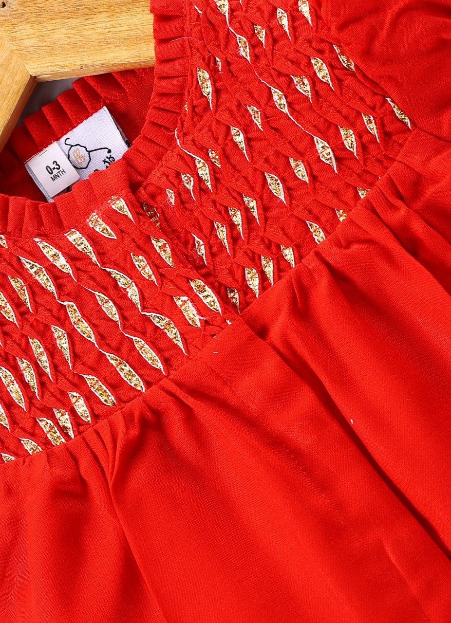 Jamana Girl Red Flocking With Gota With Pant Set