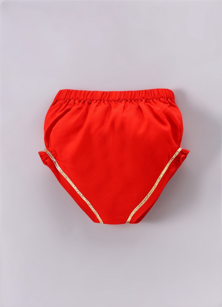 Jamana Girl Red Flocking With Gota With Pant Set