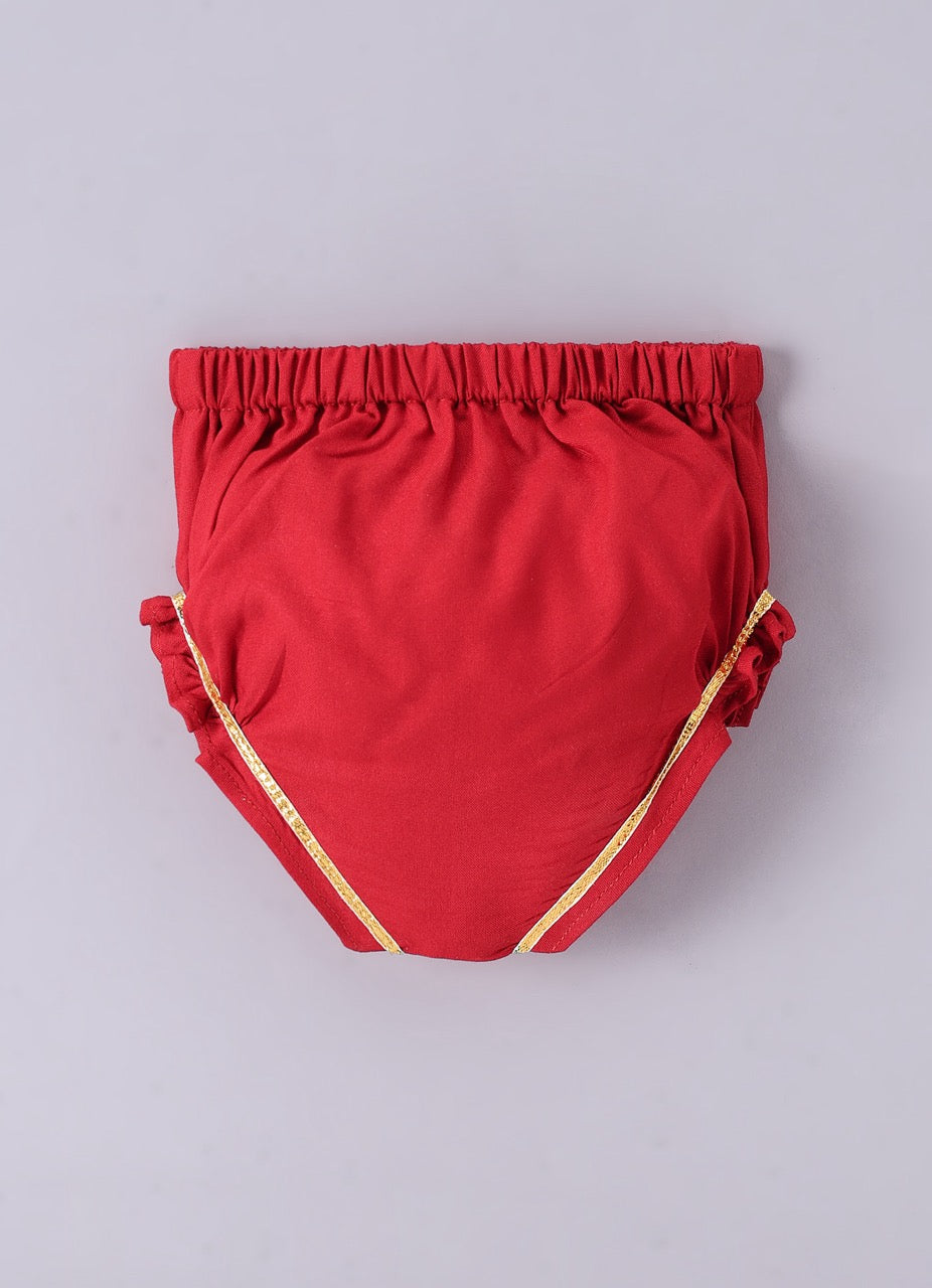 Jamana Girl Red With Heavy Flower Embroidery On Top With Pant Set