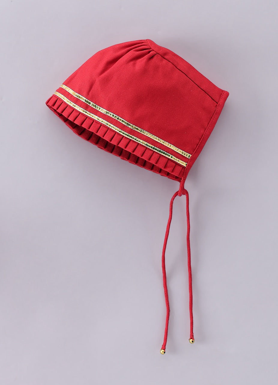 Jamana Girl Red With Heavy Flower Embroidery On Top With Pant Set