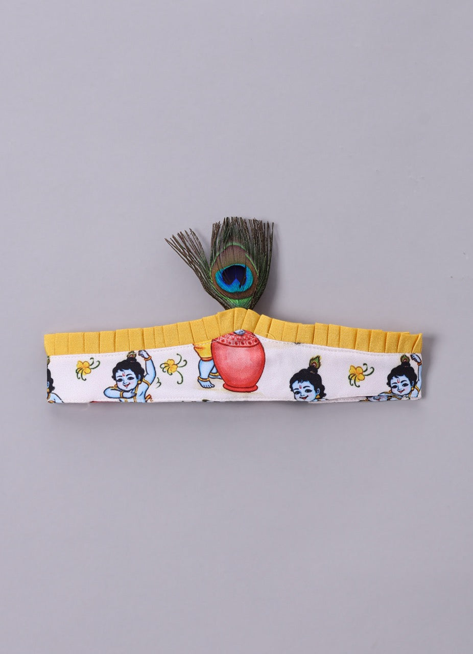 Krishna Printed With Embroidery On Kurta Flap With Dhoti Set