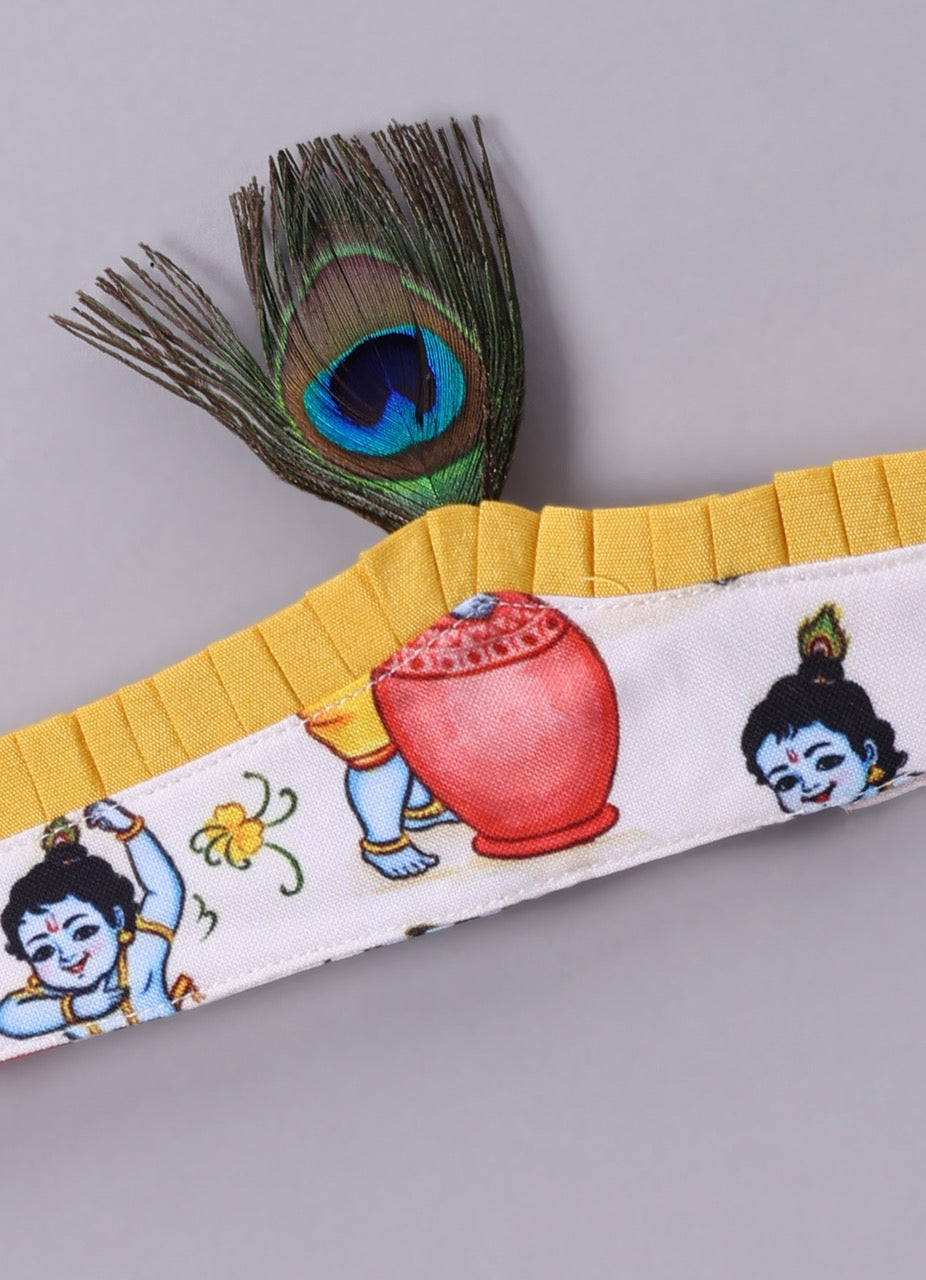 Krishna Printed With Embroidery On Kurta Flap With Dhoti Set
