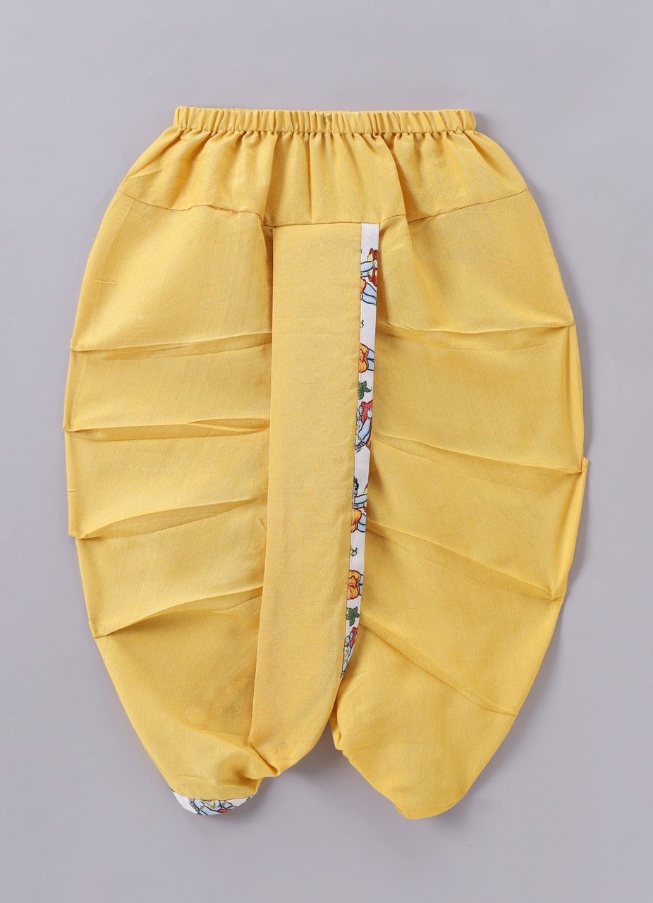 Krishna Printed With Embroidery On Kurta Flap With Dhoti Set
