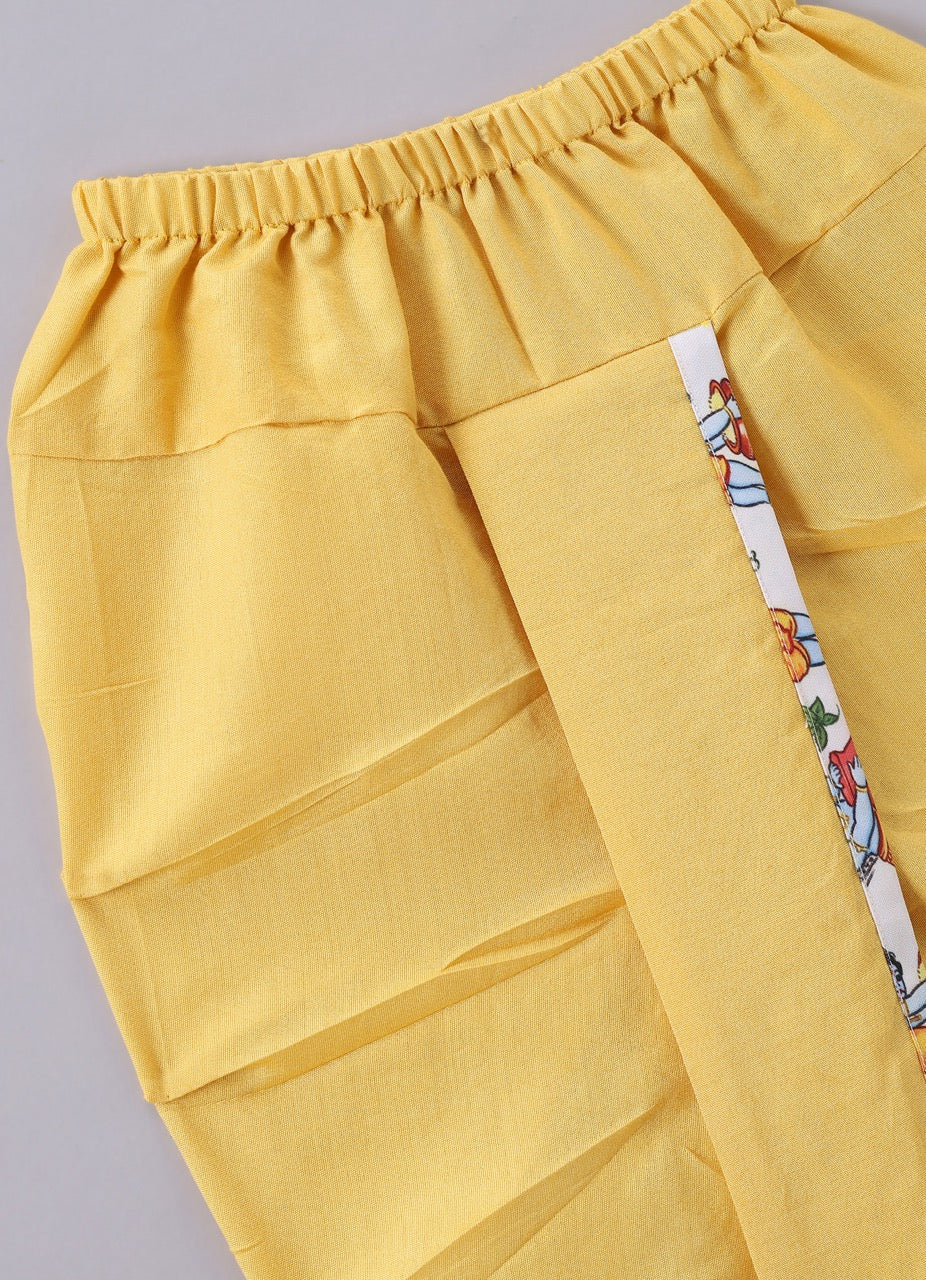 Krishna Printed With Embroidery On Kurta Flap With Dhoti Set