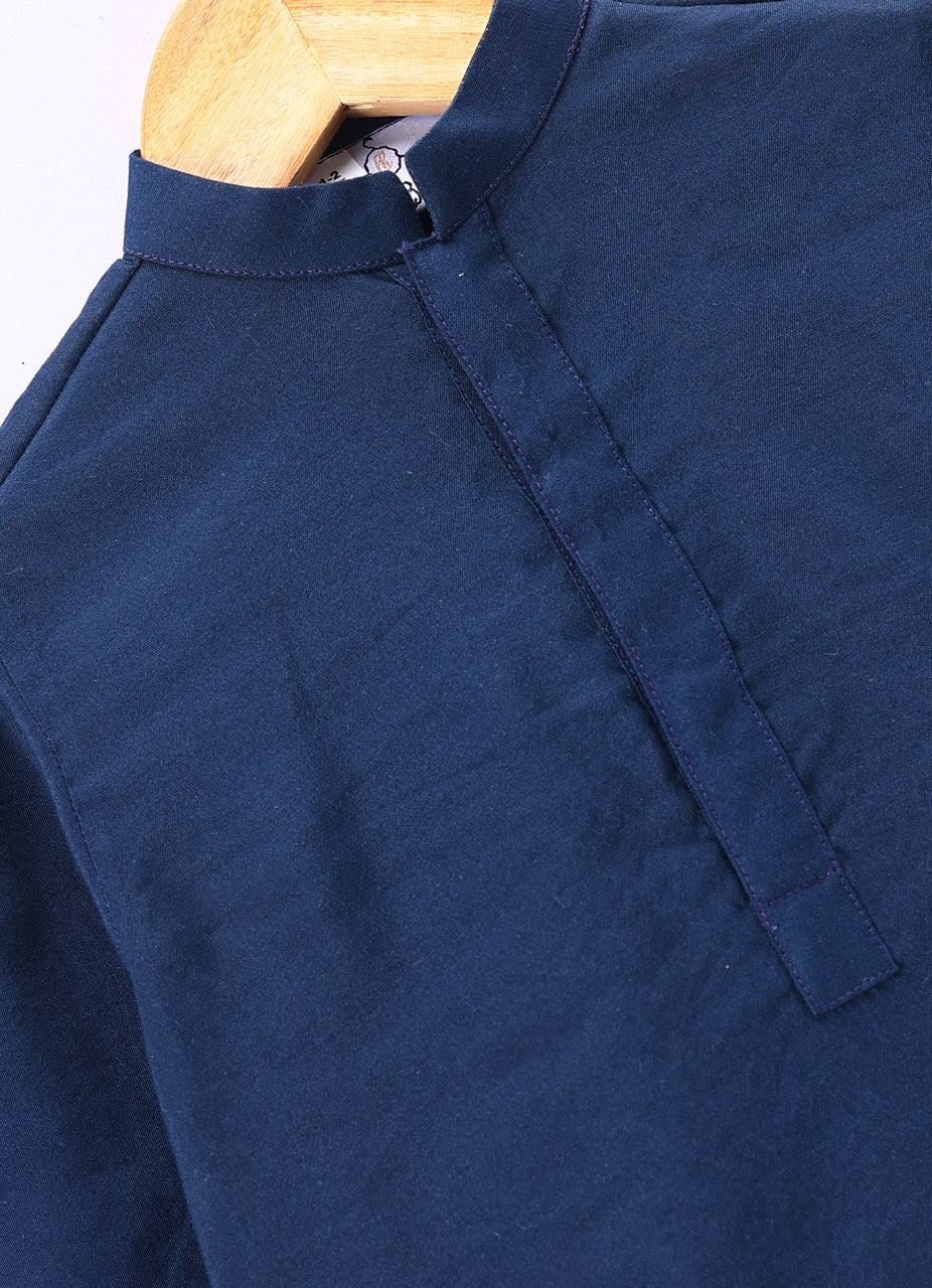Dark Blue Kurta With Heavy Hand Embroidery On Bundi Jacket Pajama Set