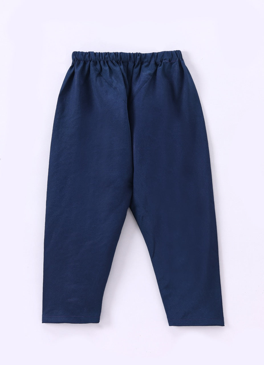 Dark Blue Kurta With Heavy Hand Embroidery On Bundi Jacket Pajama Set
