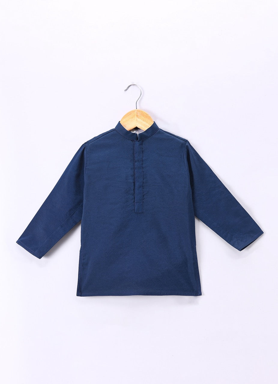 Dark Blue Kurta With Heavy Hand Embroidery On Bundi Jacket Pajama Set