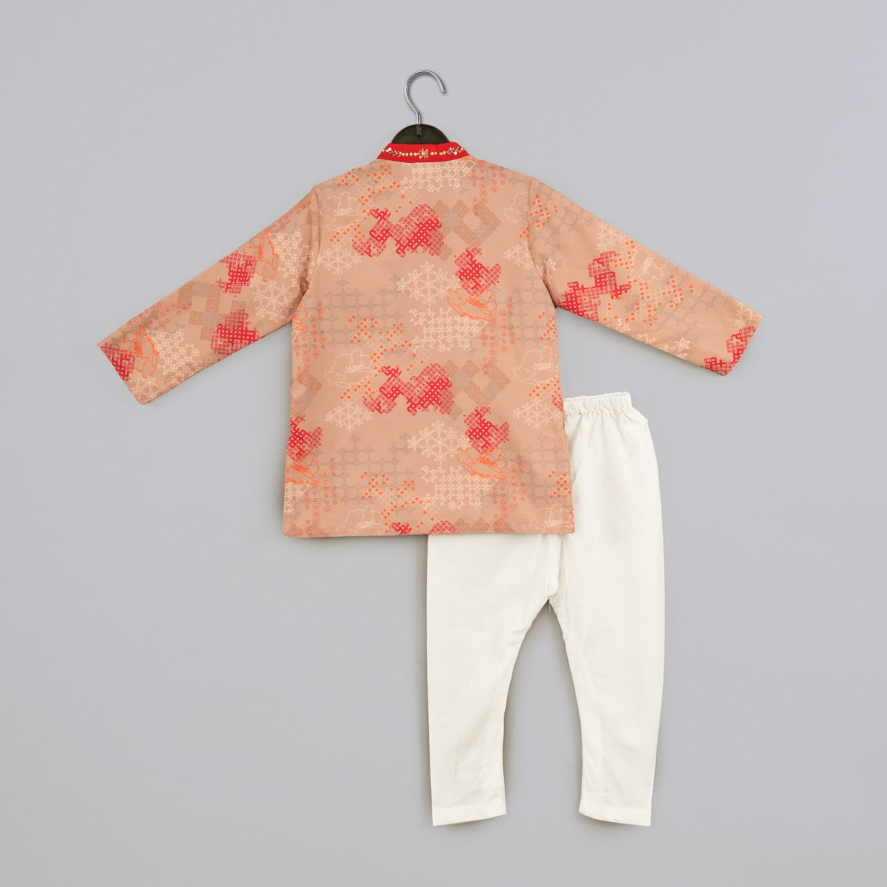 Beidge Geometrical Printed Hand Embroidery Kurta With Pajama Set