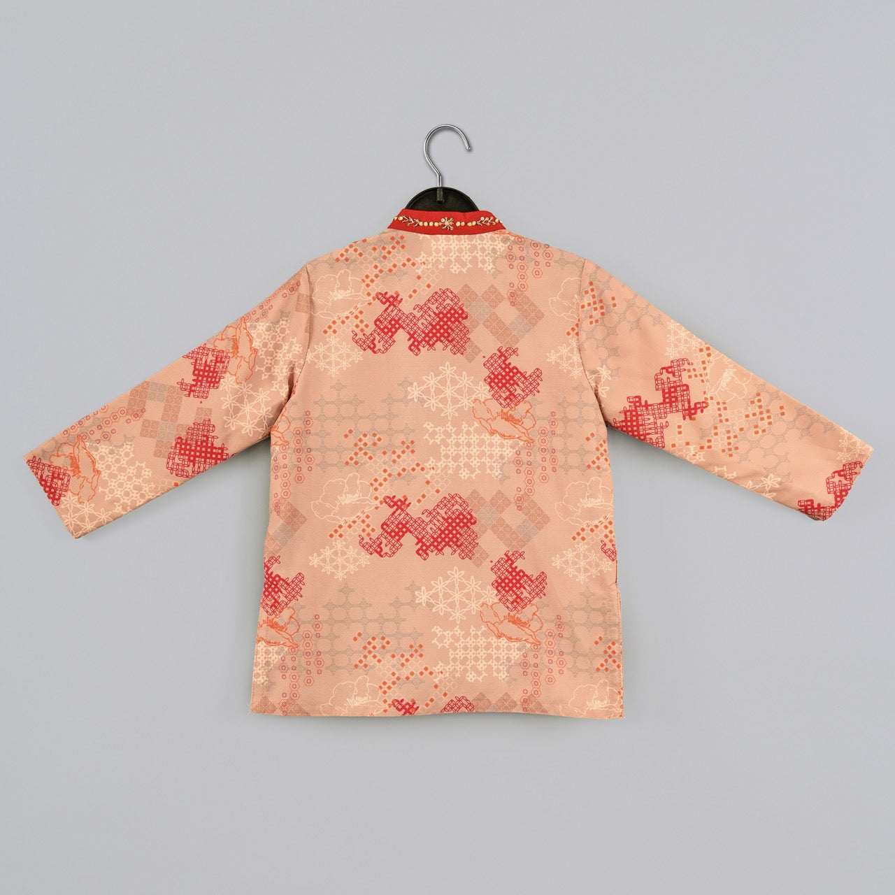 Beidge Geometrical Printed Hand Embroidery Kurta With Pajama Set