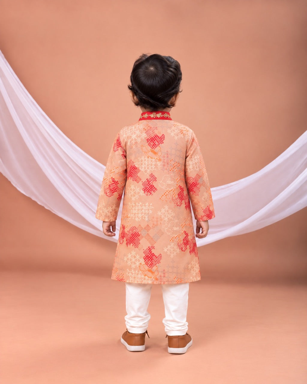 Beidge Geometrical Printed Hand Embroidery Kurta With Pajama Set
