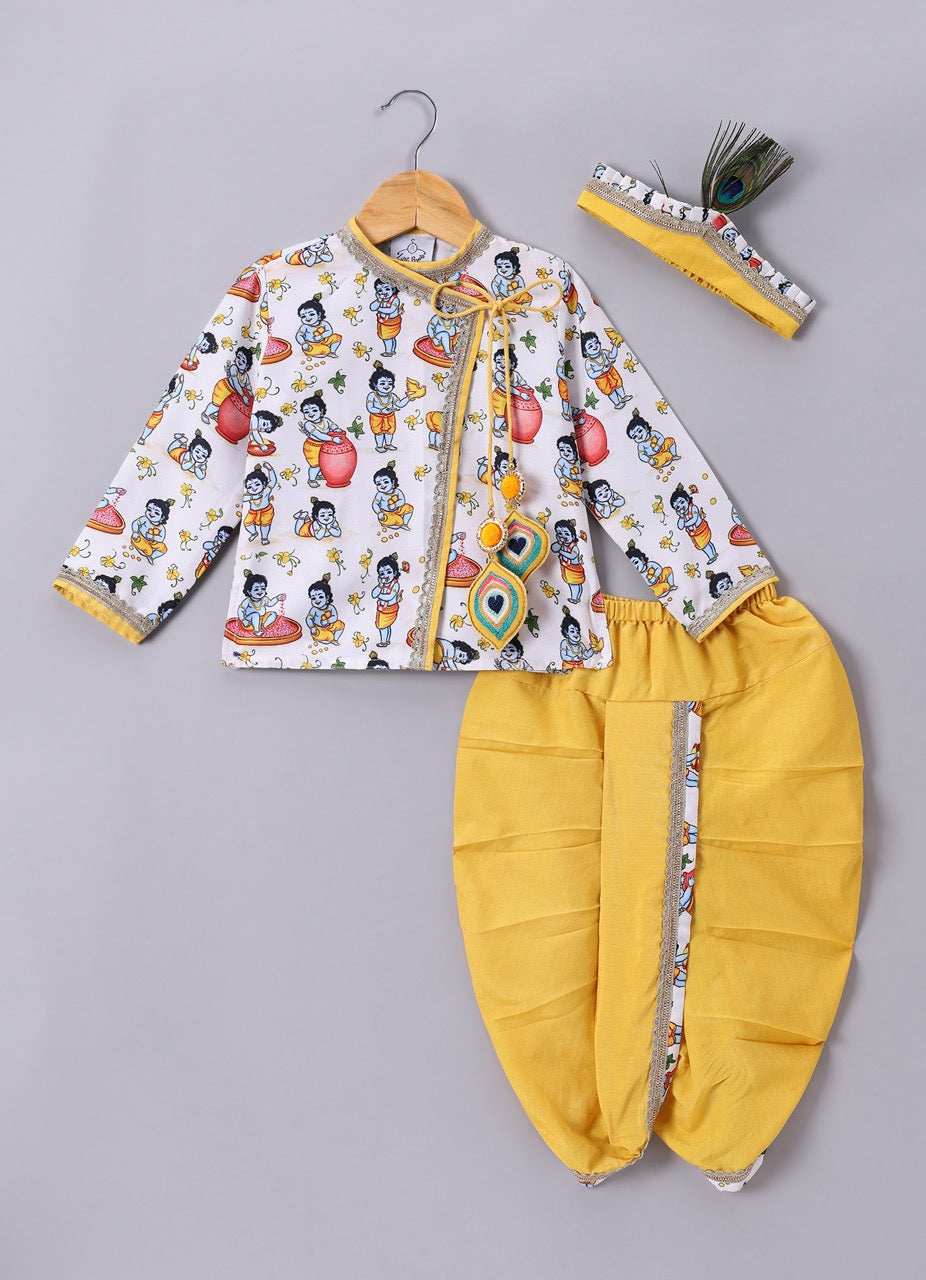 Krishna Printed With Kurta With Dhoti Set