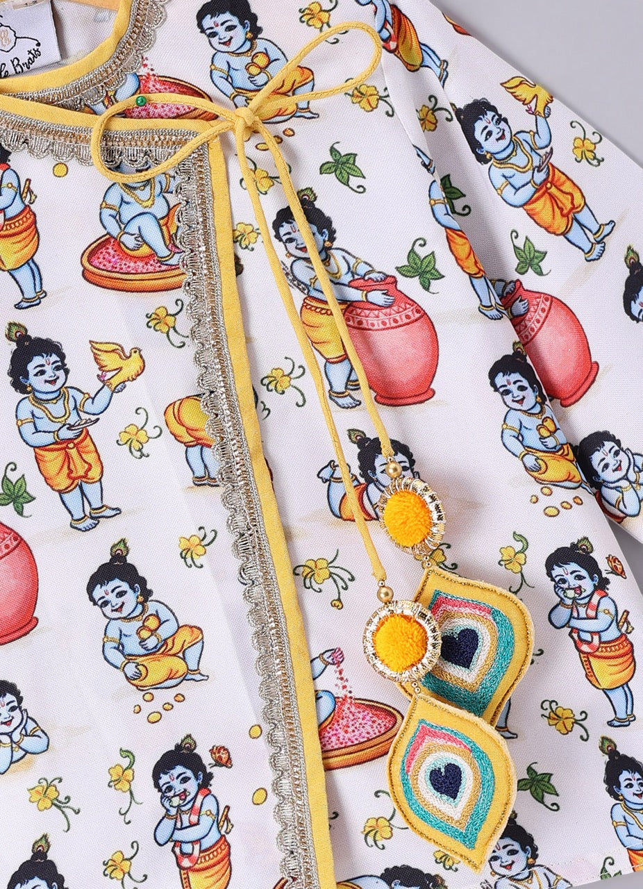 Krishna Printed With Kurta With Dhoti Set