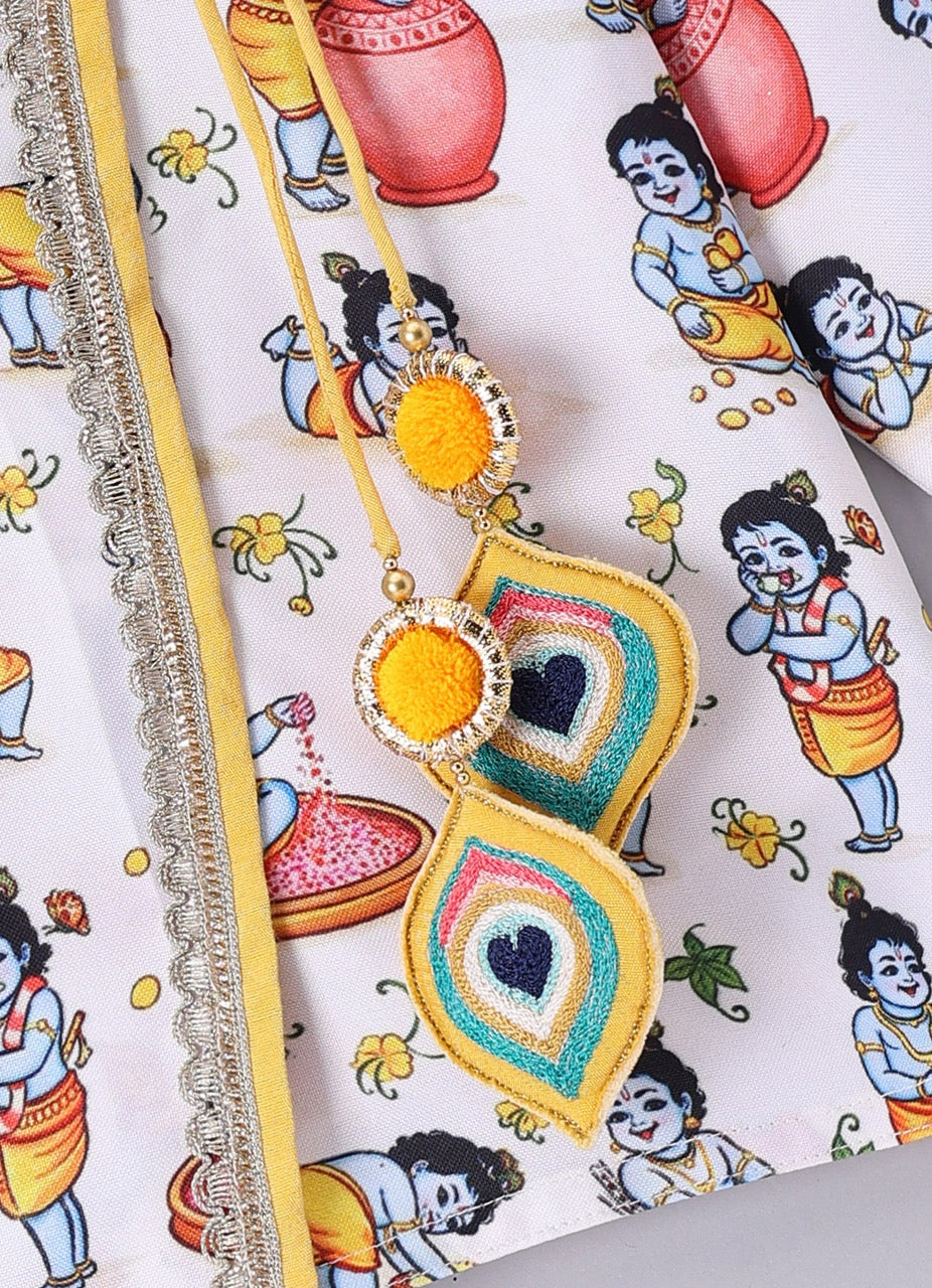 Krishna Printed With Kurta With Dhoti Set