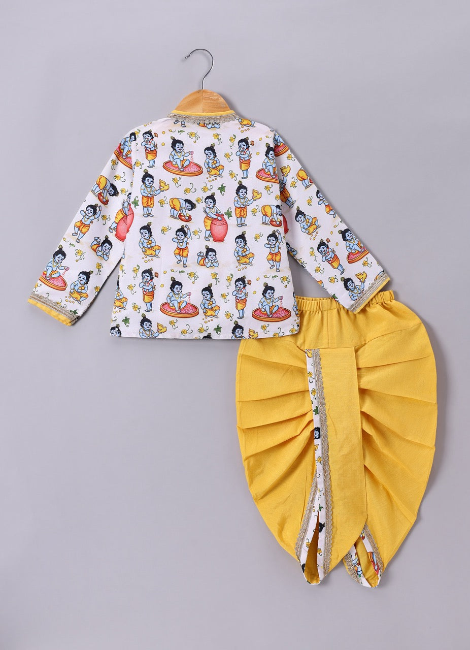 Krishna Printed With Kurta With Dhoti Set