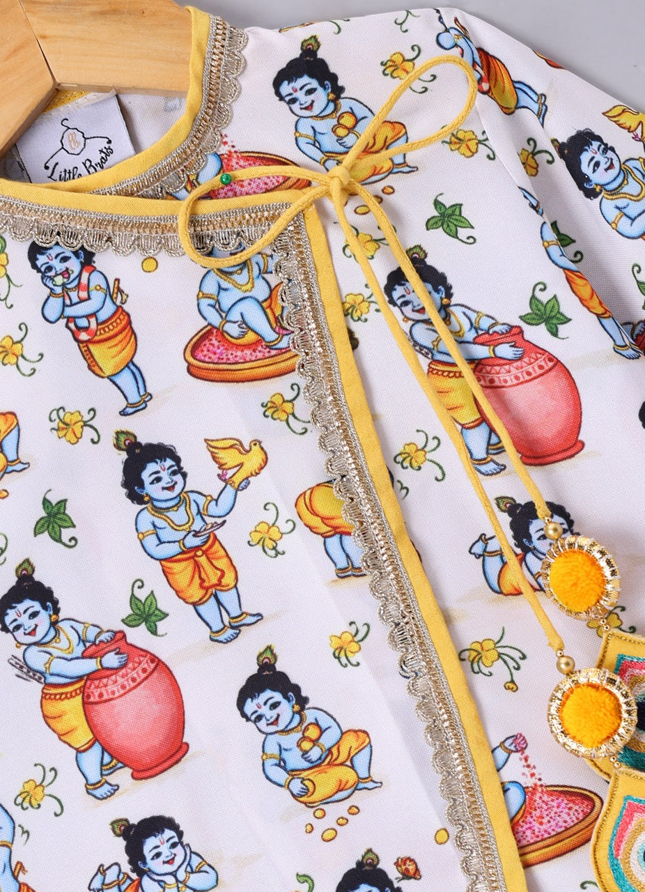 Krishna Printed With Kurta With Dhoti Set