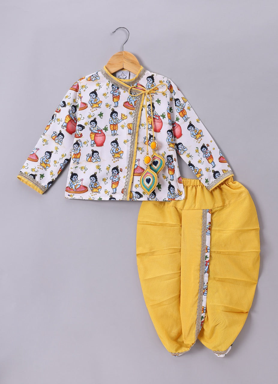 Krishna Printed With Kurta With Dhoti Set